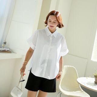 Dolman-sleeve Shirred-back Shirt