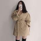 Double-breasted Puff-sleeve Long Trench Coat