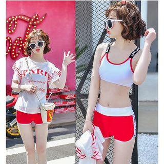 Set Of 3: Lettering Cover-up + Tankini Top + Swim Shorts