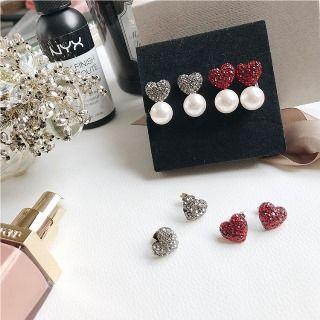 Beaded Rhinestone Heart Studs