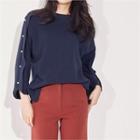 Crew-neck Faux-pearl Trim Pullover