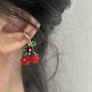 Cherry Faux Crystal Alloy Dangle Earring 1 Pair - Red & Green - One Size