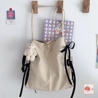 Two-tone Lace-up Canvas Tote Bag / Bag Charm