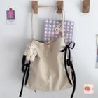 Two-tone Lace-up Canvas Tote Bag / Bag Charm