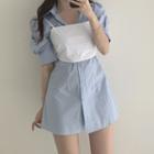 Set: Puff-sleeve Mini A-line Shirtdress + Bow Camisole