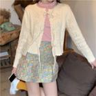 Scallop Trim Cardigan / Floral Print A-line Skirt