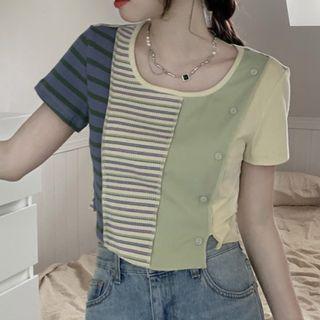 Short-sleeve Striped T-shirt Blue & Green - One Size