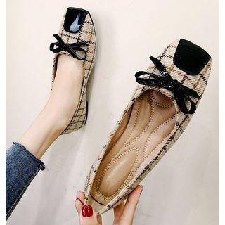 Plaid Bow Square Toe Flats