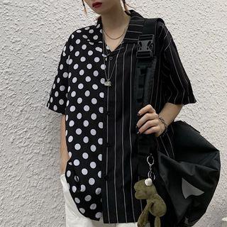 Pattern Paneled Short-sleeve Shirt Black - One Size