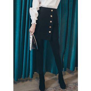 Metal-button Asymmetric Mini Skirt