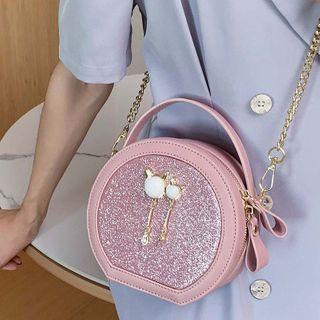 Glitter Panel Round Crossbody Bag