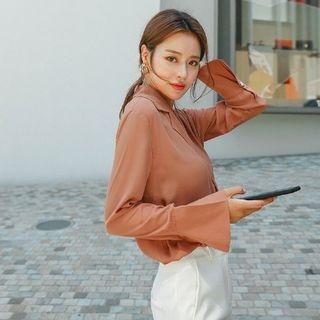 Notched-lapel Double-breasted Crepe Blouse
