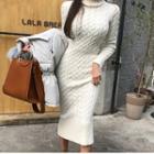 Long-sleeve Cable-knit Midi Sheath Dress