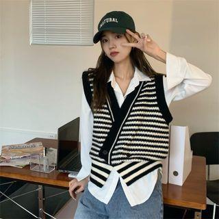 Shirt / Striped Sweater Vest