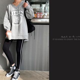 V-neck Lettered Oversized Sweatshirt