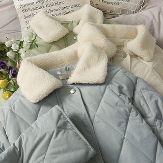 Fleece-collar Argyle Padded Jacket