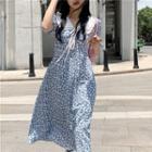 V-neck Floral Two Tone A-line Dress