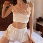 Set: Lace Trim Cropped Camisole + Shorts