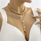 Set: Disc Alloy Y Necklace + Faux Pearl Rhinestone Safety Pin Pendant Alloy Necklace + Alloy Bead Choker Gold - One Size