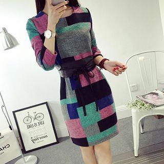 Long-sleeve Woolen Plaid Dress
