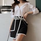 Plain Shirt / Contrast Trim Asymmetrical Skirt