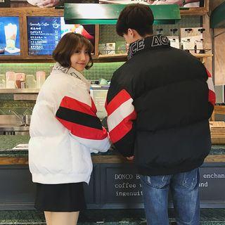Couple Matching Color Block Padded Zip Coat