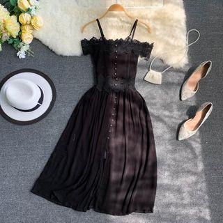 Spaghetti Strap Cold-shoulder Lace Panel Dress