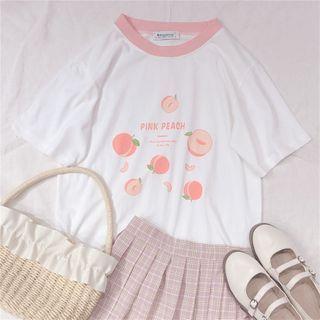 Contrast Trim Peach Print Short-sleeve T-shirt White - One Size
