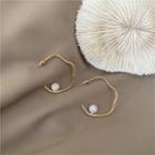 Faux Pearl 925 Sterling Silver Irregular Open Hoop Earring Stud Earring - 1 Pair - S925 Silver Stud - Gold - One Size