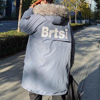 Furry Trim Hooded Lettering Padded Coat