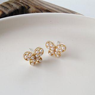 Faux Pearl Butterfly Earring 1 Pair - S925 Sterling Silver Stud Earring - One Size