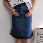 Side Slit A-line Denim Skirt
