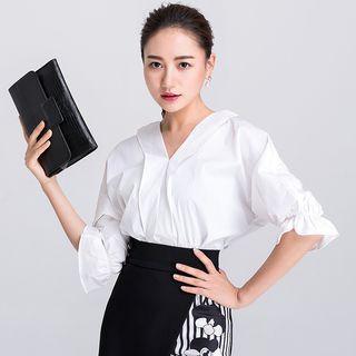 V-neck Lantern-sleeve Blouse