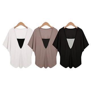 Short-sleeve Paneled V-neck Top