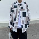 Long-sleeve Color Block Print Shirt