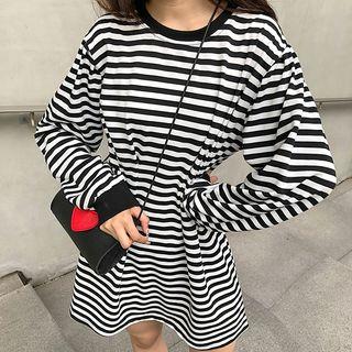 Striped Long-sleeve A-line Minidress As Shown In Figure - One Size