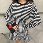 Striped Long-sleeve A-line Minidress As Shown In Figure - One Size