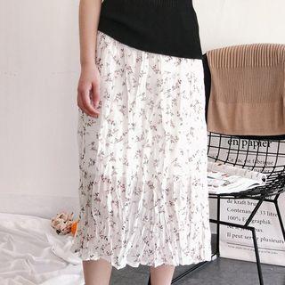 Floral Print Crinkle Midi Chiffon Skirt