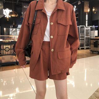 Buttoned Utility Jacket/ Wide-leg Shorts