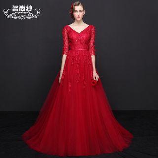 Embellished V-neck Tulle Evening Gown