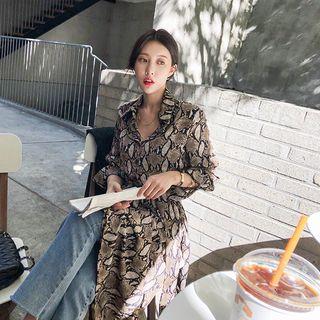 Self-tie Python Maxi Shirtdress Brown - One Size