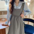 Pleated Shirt / Sleeveless Overall Dress