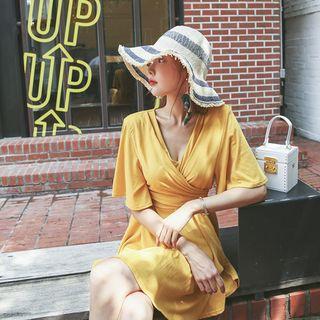 V-neck A-line Mini Wrap Dress