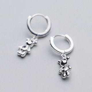 925 Sterling Silver Bear Dangle Earring 1 Pair - Silver - One Size