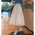 High-waist Mesh Midi Skirt Almond - One Size