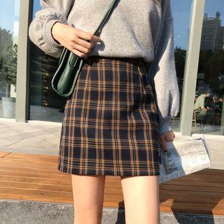 High-waist Plaid A-line Mini Skirt