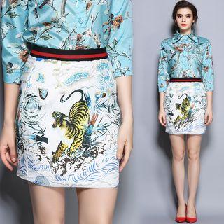 Tiger Print Silk Miniskirt