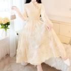 Long-sleeve Lace A-line Midi Qipao Dress