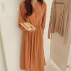 Flower Print Long-sleeve Midi Shift Dress Tangerine - One Size