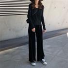 Button Cardigan / Velvet Wide Leg Pants